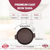 ROCK TAWA SHALLOW FRY / FISH FRY / OMELET PAN 8 /0.75 LITRE IN PRE-SEASONED CAST IRON SKILLET